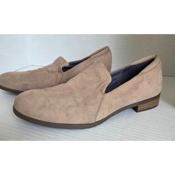 Dr. Scholl's Shoes - Dr. Scholl's Women Beige Suede Slip on Loafers Low Stacked Block Heel Comfort 9M